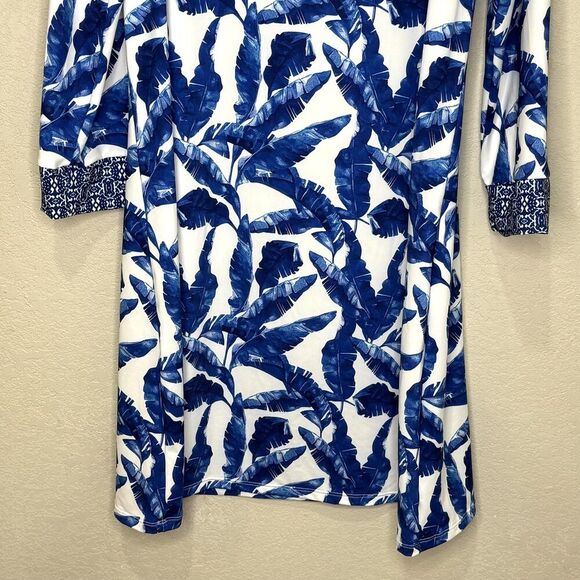 Cabana Life Dress Womens Large Blue White Palm Print Tunic UPF 50 Sun Protection - Picture 9 of 11